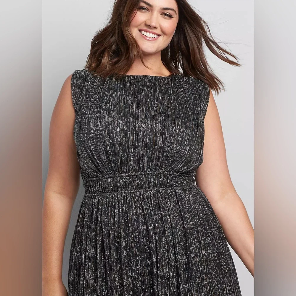 Lane Bryant Black Sparkle Belted Metallic Fit & Flare Dress Sz 22 NWT - Picture 3 of 8